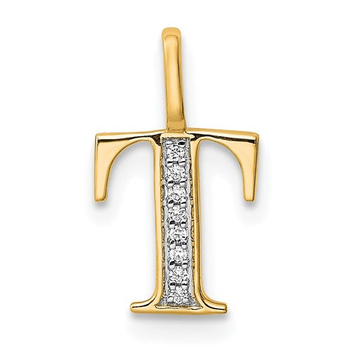10K Diamond Letter T Initial Pendant
