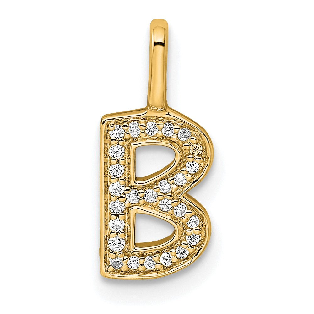 14K  Gold Diamond Letter B Initial Pendant