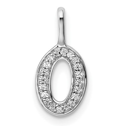 14K White Gold Diamond Letter O Initial Pendant