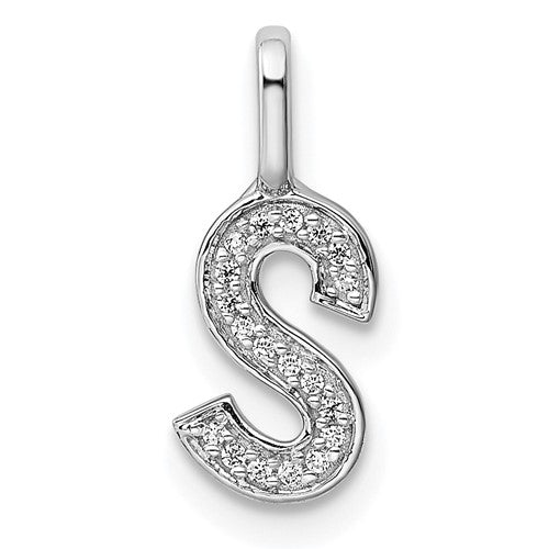14K White Gold Diamond Letter S Initial Pendant