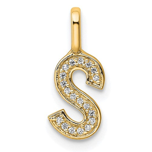 14K  Gold Diamond Letter S Initial Pendant