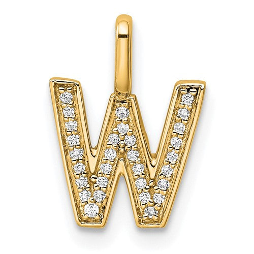 14K  Gold Diamond Letter W Initial Pendant