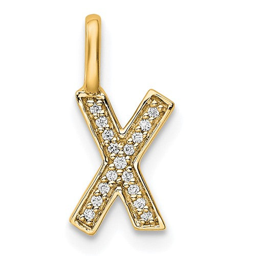 14K  Gold Diamond Letter X Initial Pendant