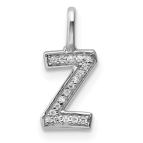14K White Gold Diamond Letter Z Initial Pendant