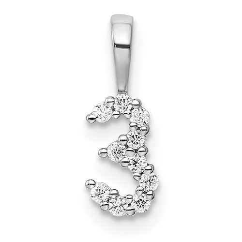 14k White Gold Diamond Number 3 Pendant