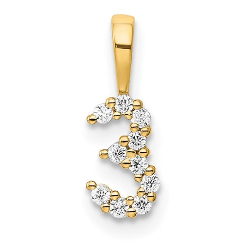 14K Diamond Number 3 Pendant