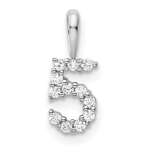 14k White Gold Diamond Number 5 Pendant