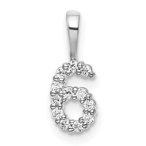 14k White Gold Diamond Number 6 Pendant