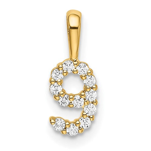 14K Diamond Number 9 Pendant