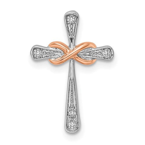 14k Two-tone White & Rose Cross w/Infinity Diamond Chain Slide