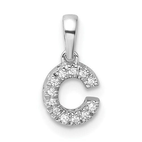 14K  White Gold Diamond Letter C Initial with Bail Pendant
