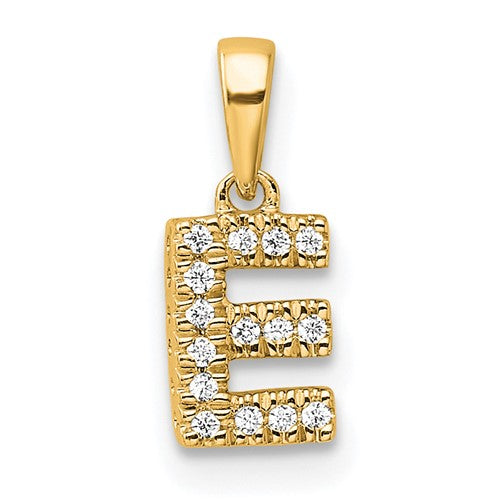 14K  Diamond Letter E Initial with Bail Pendant