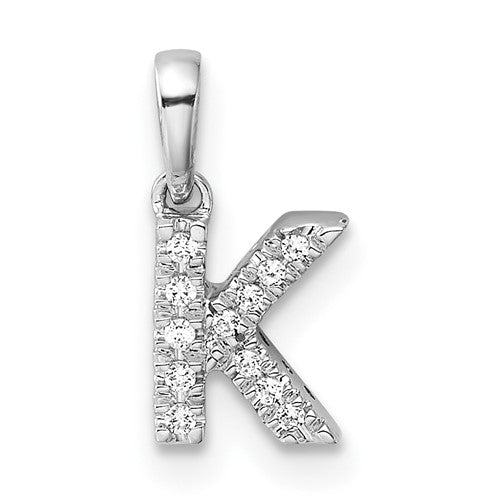 14K  White Gold Diamond Letter K  Initial with Bail Pendant