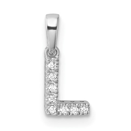 14K  White Gold Diamond Letter L Initial with Bail Pendant