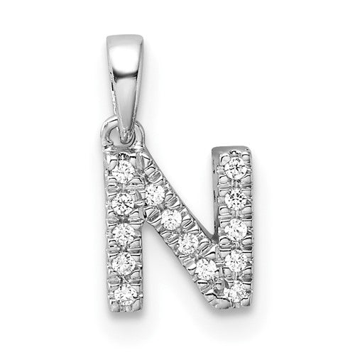 14K  White Gold Diamond Letter N Initial with Bail Pendant
