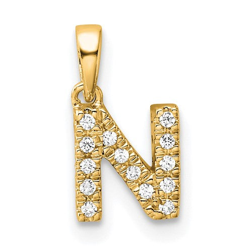 14K  Diamond Letter N Initial with Bail Pendant