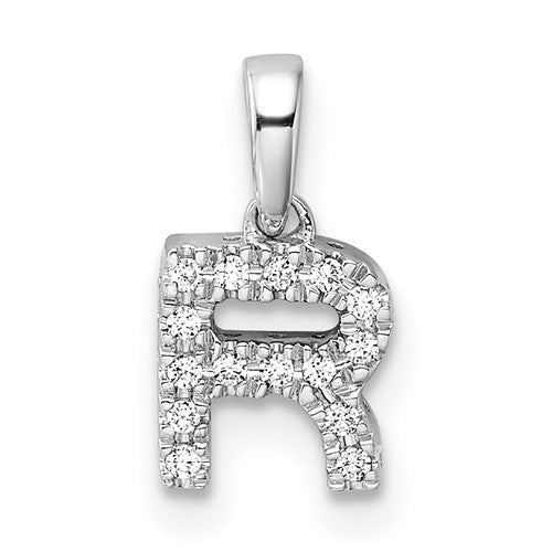 14K  White Gold Diamond Letter R Initial with Bail Pendant