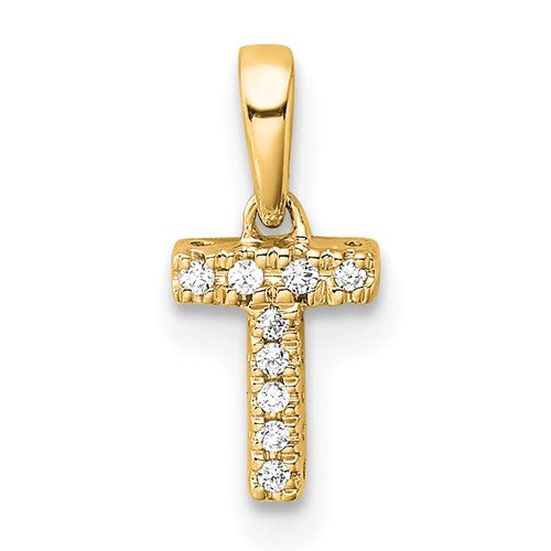 14K  Diamond Letter T Initial with Bail Pendant