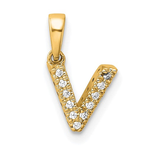 14K  Diamond Letter V Initial with Bail Pendant