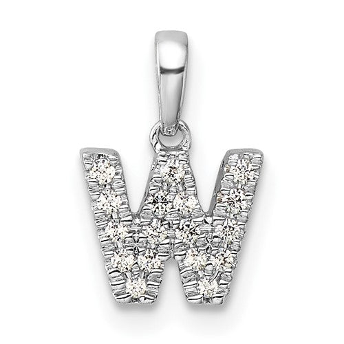 14K  White Gold Diamond Letter W Initial with Bail Pendant