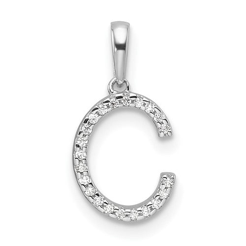 14K White Gold Diamond Letter C Initial Pendant