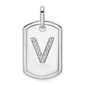 14K White Gold  Diamond Initial V Dog Tag Charm