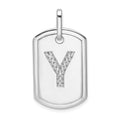 14K White Gold  Diamond Initial Y Dog Tag Charm