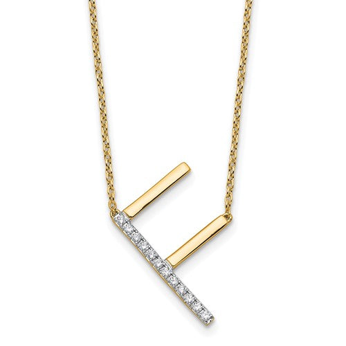 14K Sideways Diamond Initial F Necklace