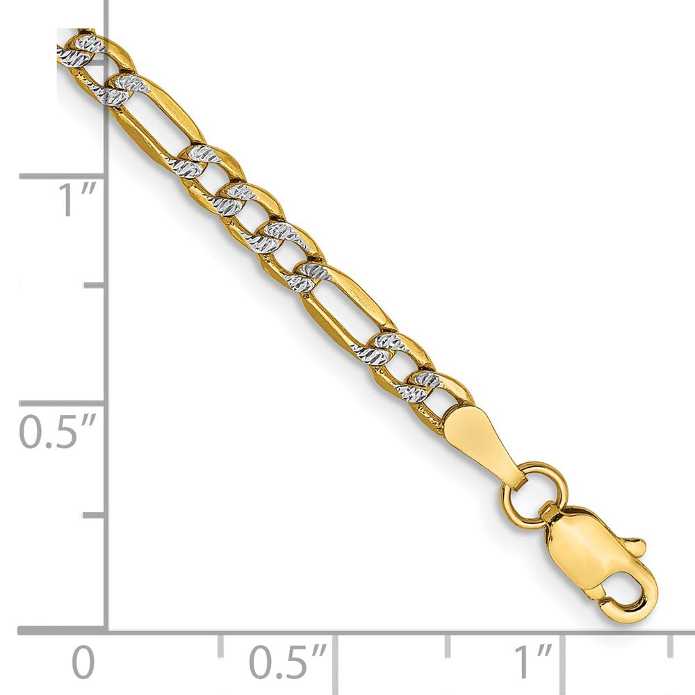14k 3.2mm Semi-solid withRhodium Pavé Figaro Chain