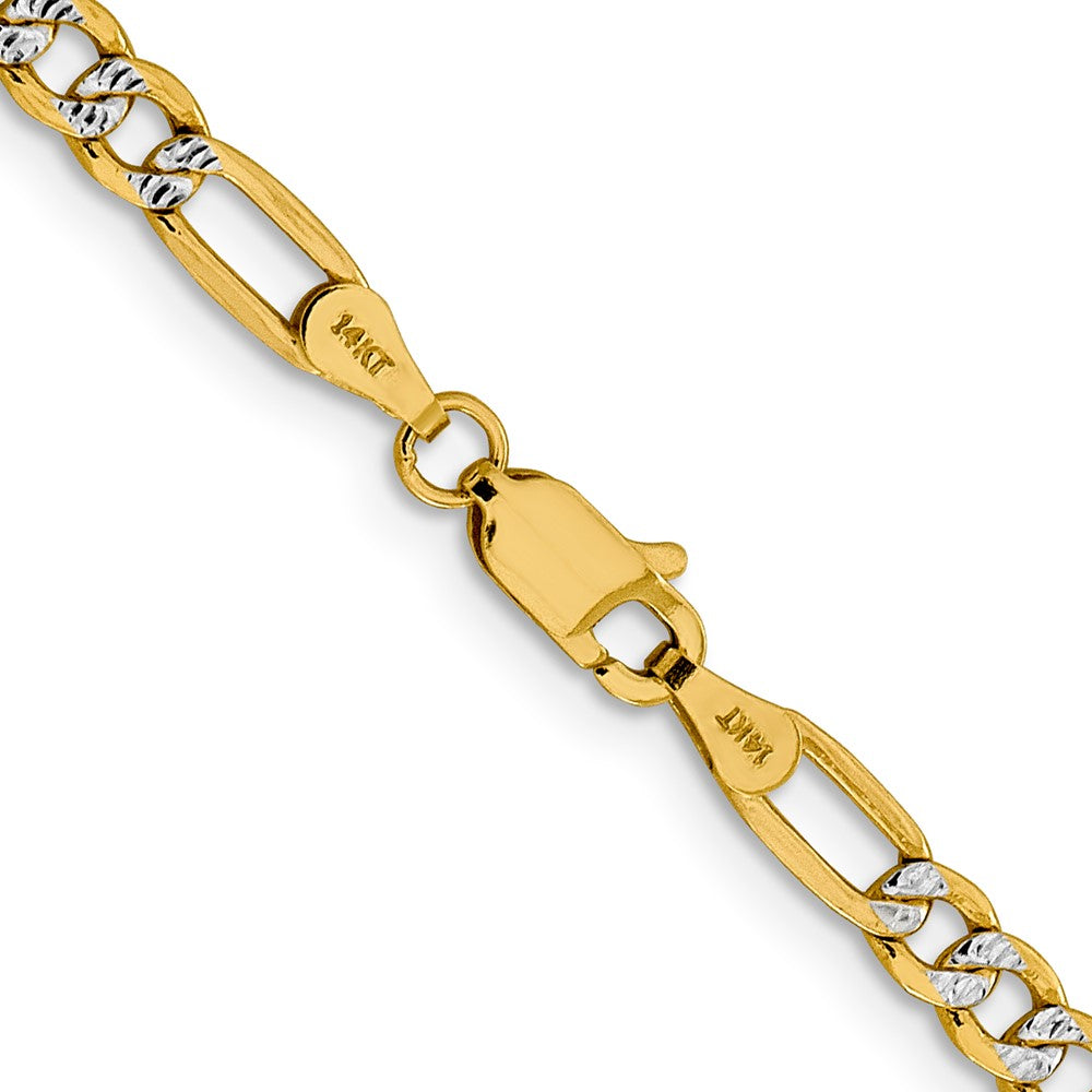 14k 3.9mm Semi-solid with Rhodium Pavé Figaro Chain