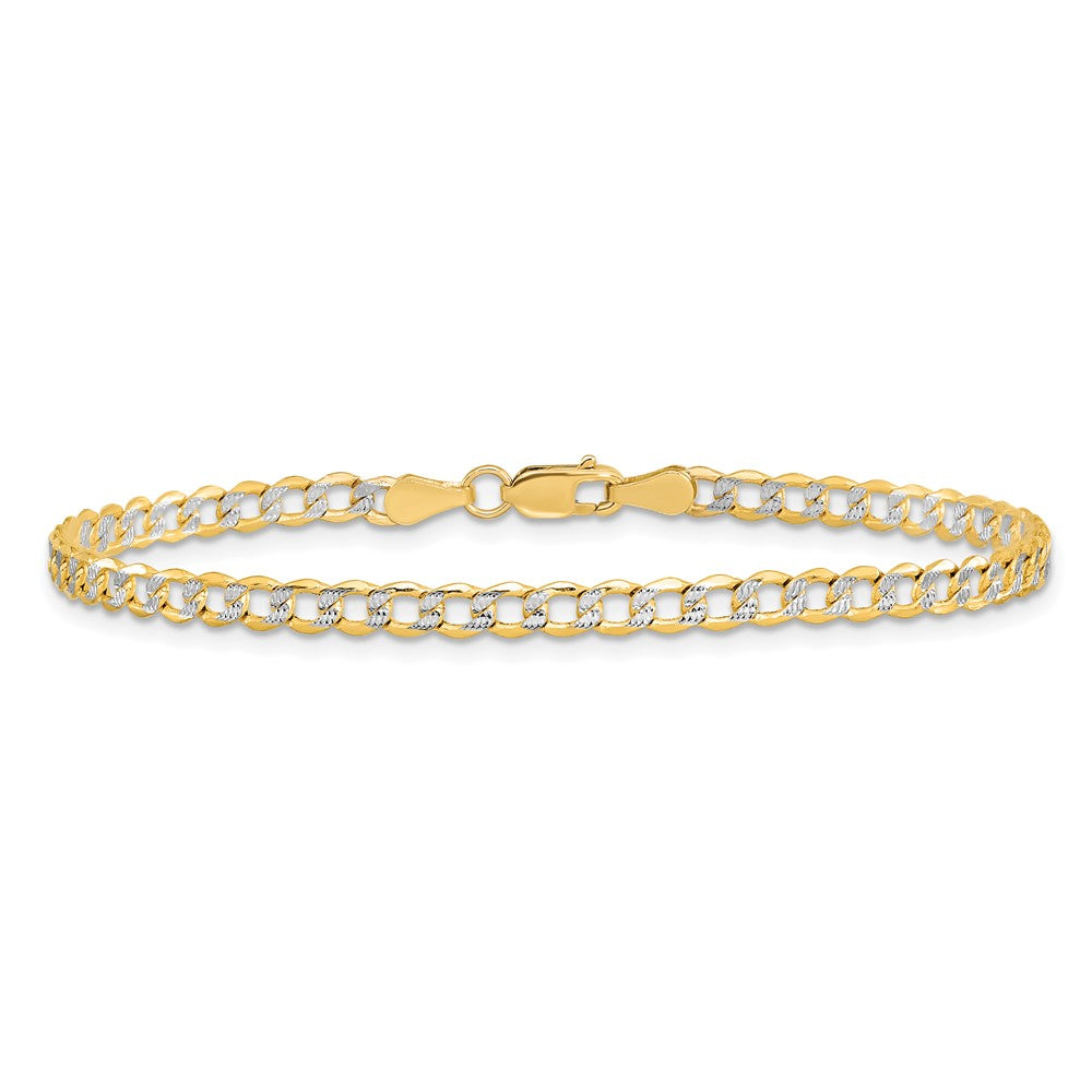 14k 3.4mm Semi-solid with Rhodium Pavé Curb Chain