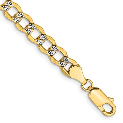 14k 5.2mm Semi-solid with Rhodium Pavé Curb Chain