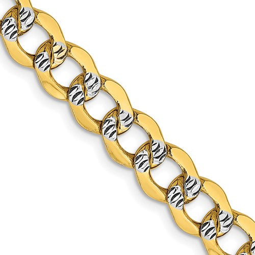 14k 6.75mm Semi-solid with Rhodium Pavé Curb Chain