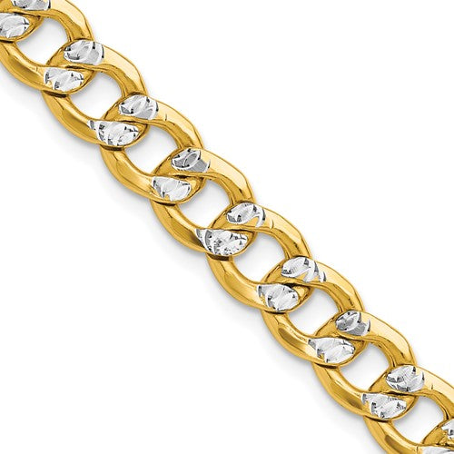 14k 7.75mm Semi-solid with Rhodium Pavé Curb Chain