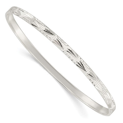Sterling Silver Diamond Cut 4mm Slip-on Bangle
