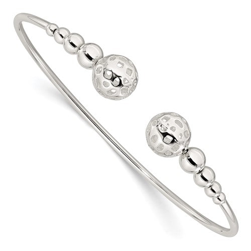 Sterling Silver Polished Beaded Cuff Bangle
