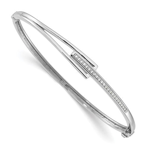 Sterling Silver Rhodium-plated Polished Fancy CZ Hinged Bangle