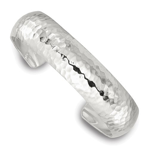 Sterling Silver 15mm Domed Hammered Cuff Bangle