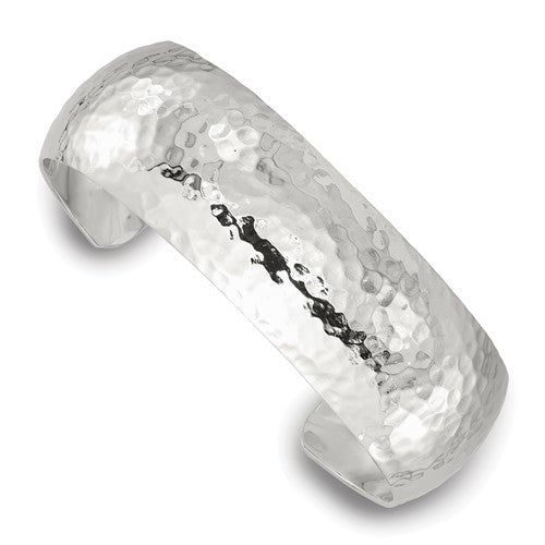 Sterling Silver 20mm Domed Hammered Cuff Bangle