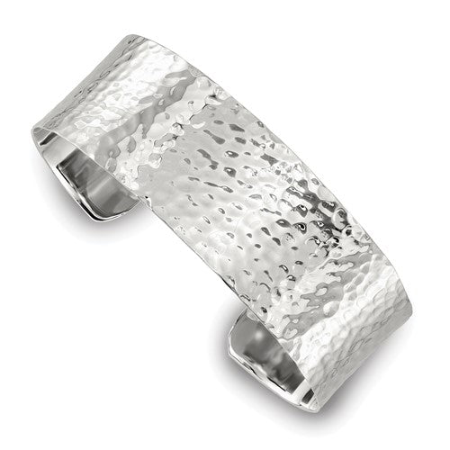 Sterling Silver 20mm Flat Hammered Cuff Bangle
