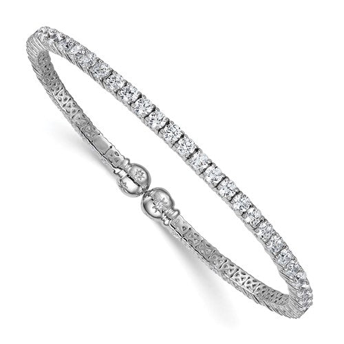 Sterling Silver RH-plated Polished CZ Star Flexible Cuff Bangle