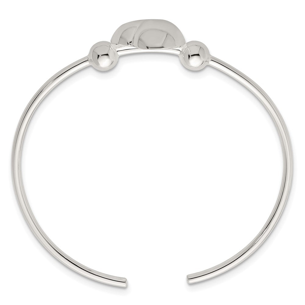 Sterling Silver Polished and Beaded Domed Heart Cuff Bangle