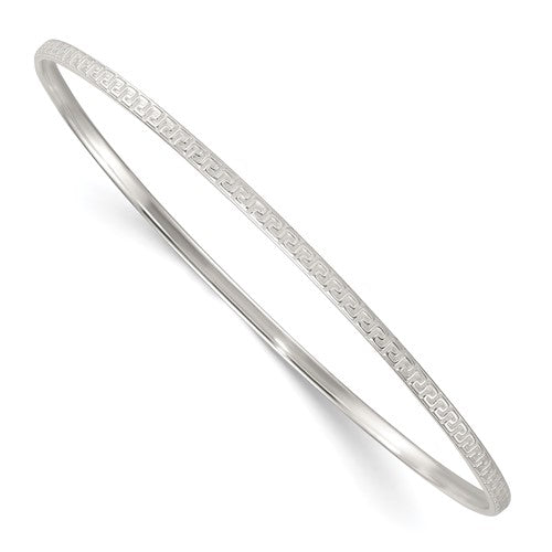Sterling Silver Polished and Textured Greek Key Slip On Bangle