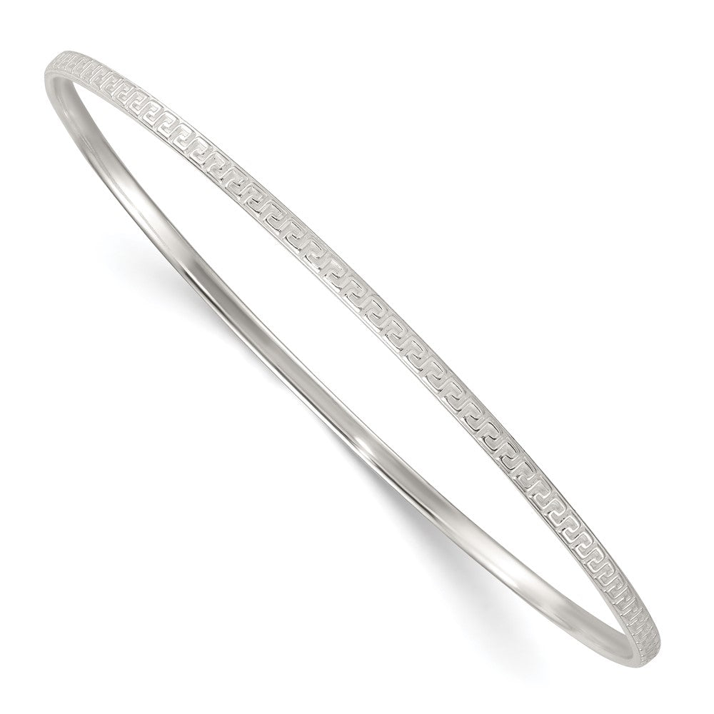 Sterling Silver Polished and Textured Greek Key Slip On Bangle