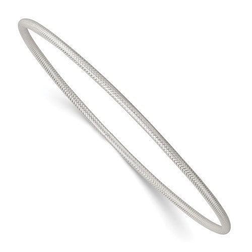 Sterling Silver Polished and Textured 2.0mm Slip On Bangle