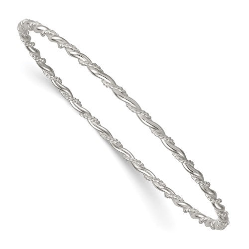 Sterling Silver Polished and Twisted 2.5mm Slip On Bangle