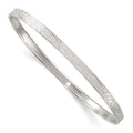 Sterling Silver Polished Flat Textured 4.0mm Floral Pattern Slip On Bangle