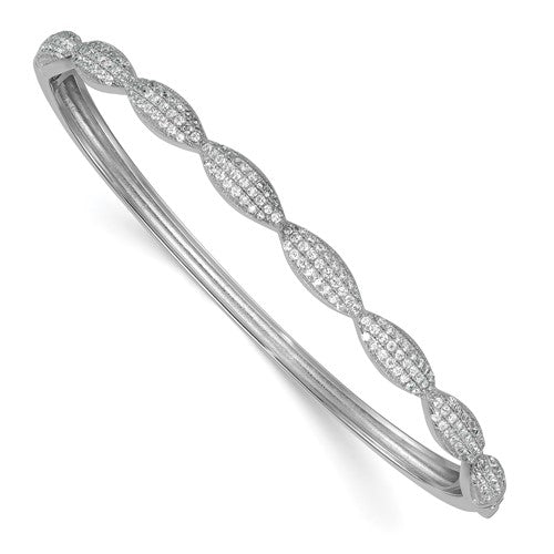Sterling Silver Rhodium-plated Polished Fancy CZ Hinged Bangle