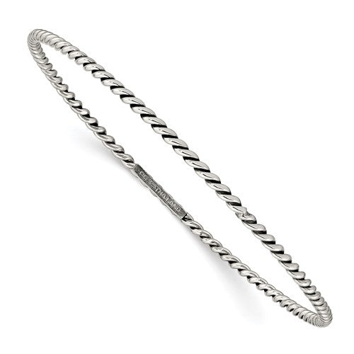 Sterling Silver Antiqued 2mm Twisted Slip-on Bangle