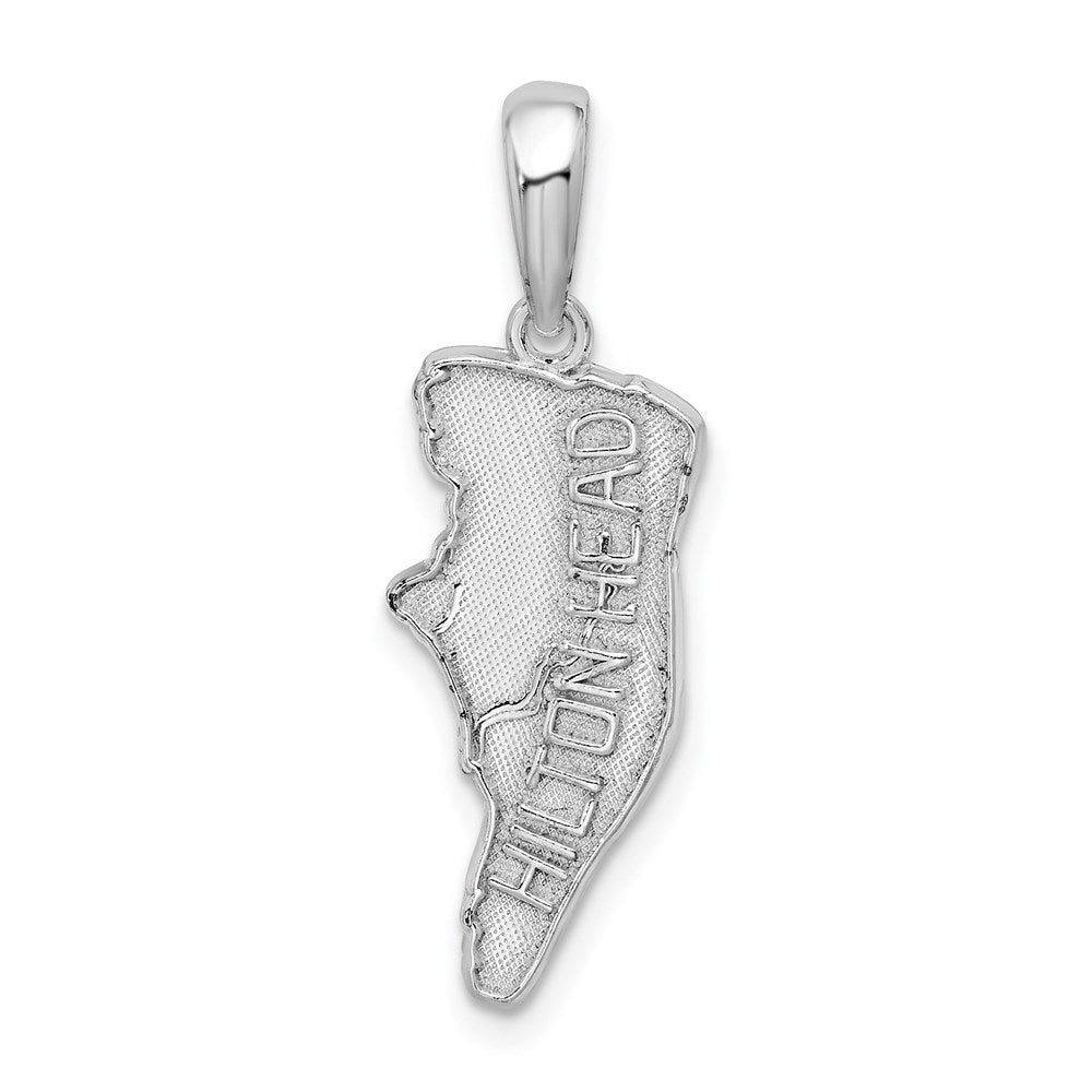 Sterling Silver Rhod-plated Polished/Textured Hilton Head Map Pendant